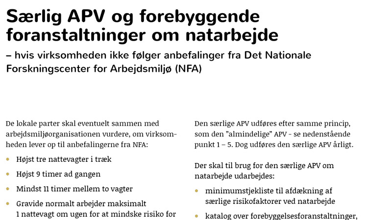 Særlig APV og forebyggende foranstaltninger om natarbejde