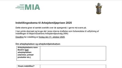 Mejeriindustriens Arbejdsmiljøpris 2025