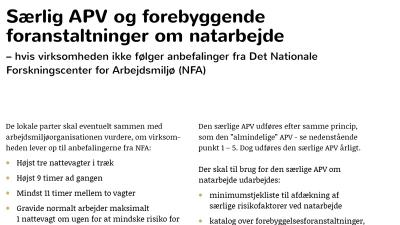 Særlig APV og forebyggende foranstaltninger om natarbejde